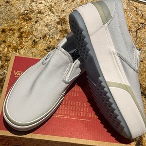 Vans - classic slip ons STACKS pastel blue/white size 10.5 Womens 9 Mens